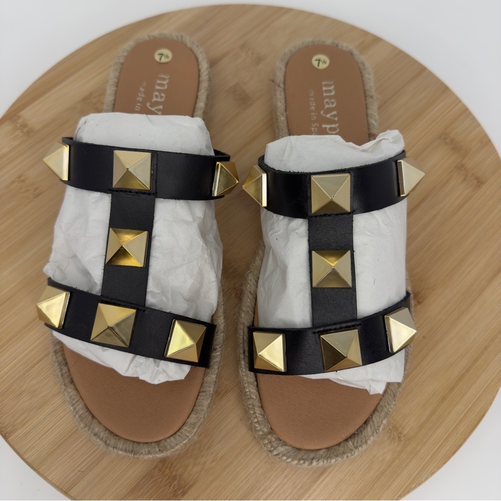 Maypol Black‎ Leather Studded Espadrille Sandals | Size 7.5 | Made in Spain - Picture 4 of 11